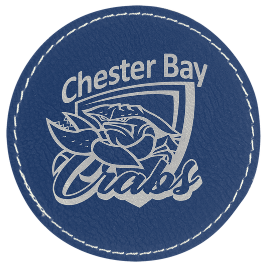 Blue/Silver Engravable Leatherette Round Patch with Kota Pro Adhesive - 3"