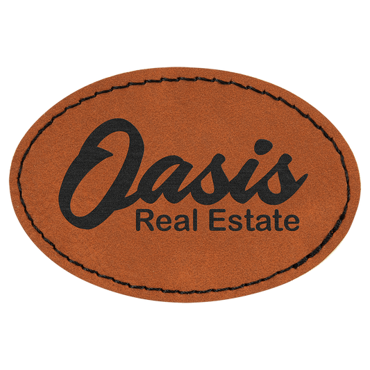 3" x 2" Oval Rawhide Laserable Leatherette Patch with Adhesive