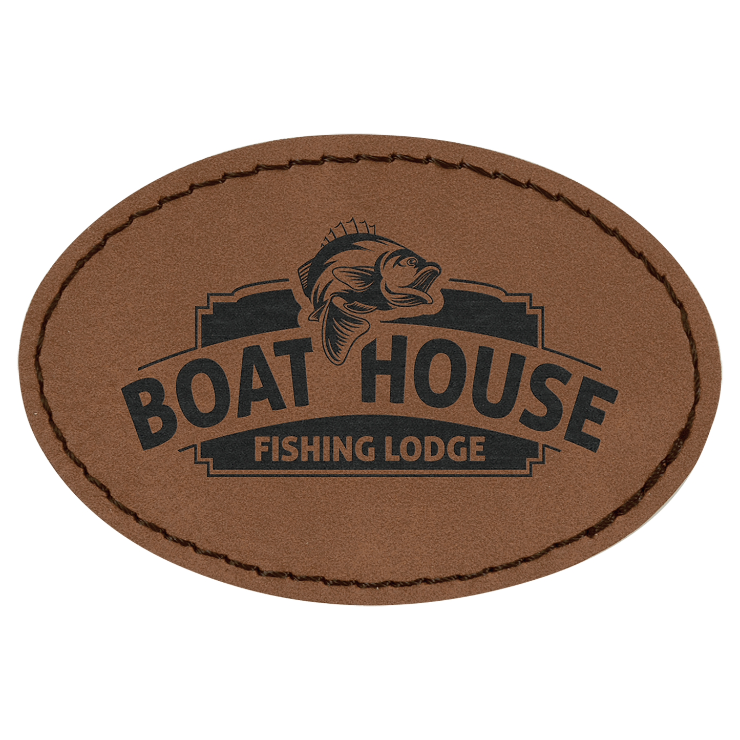 Oval Dark Brown Engravable Leatherette Patch with Adhesive - 3" x 2"