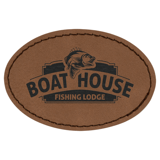 3" x 2" Oval Dark Brown Laserable Leatherette Patch with Adhesive