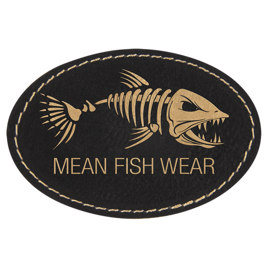 Oval Black/Gold Engravable Leatherette Patch with Adhesive - 3" x 2"