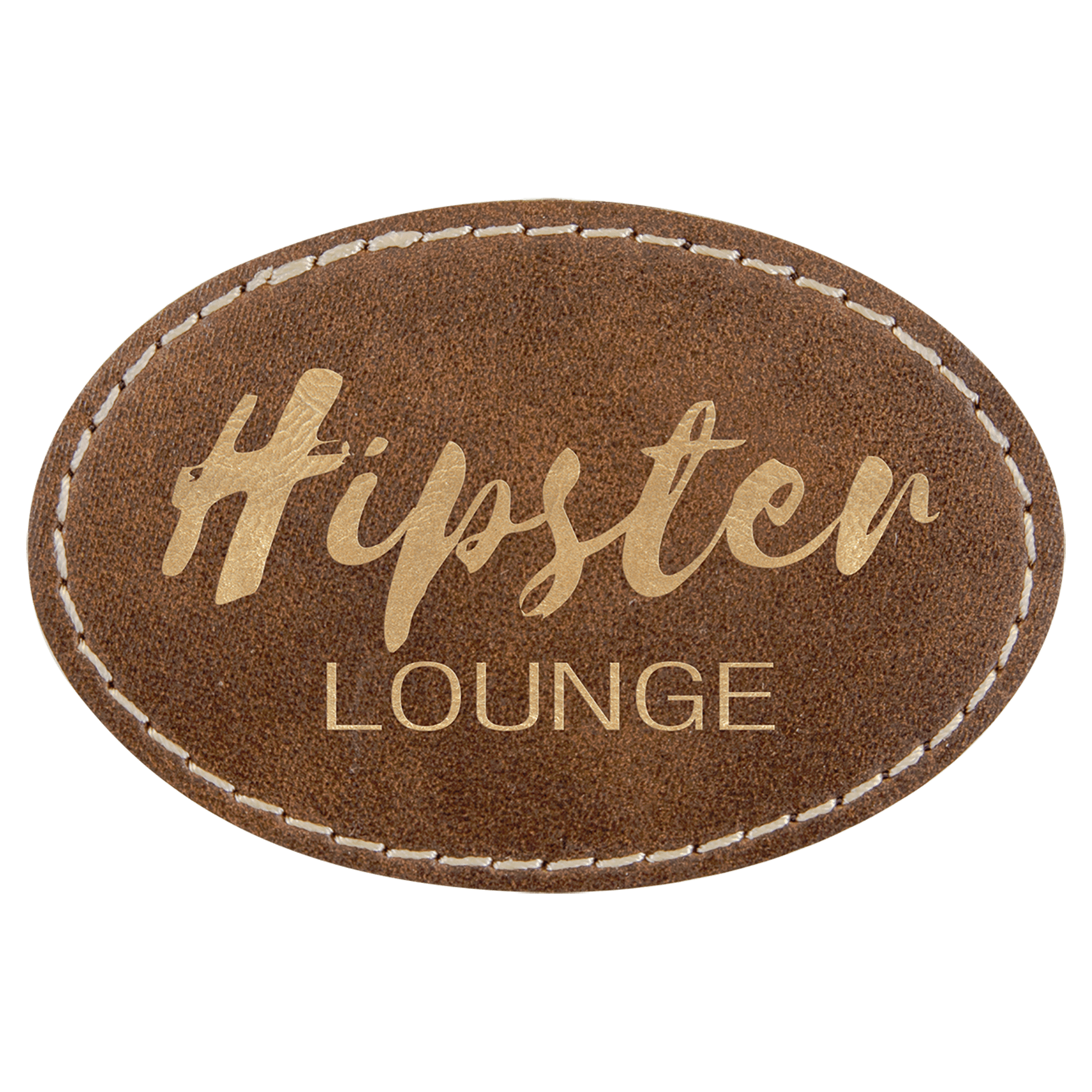 Oval Rustic/Gold Engravable Leatherette Patch with Adhesive - 3" x 2"