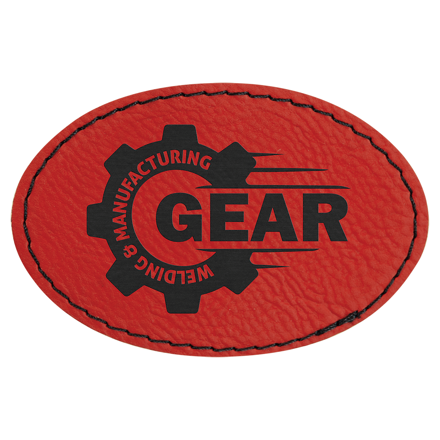 Oval Red Engravable Leatherette Patch with Adhesive - 3" x 2"