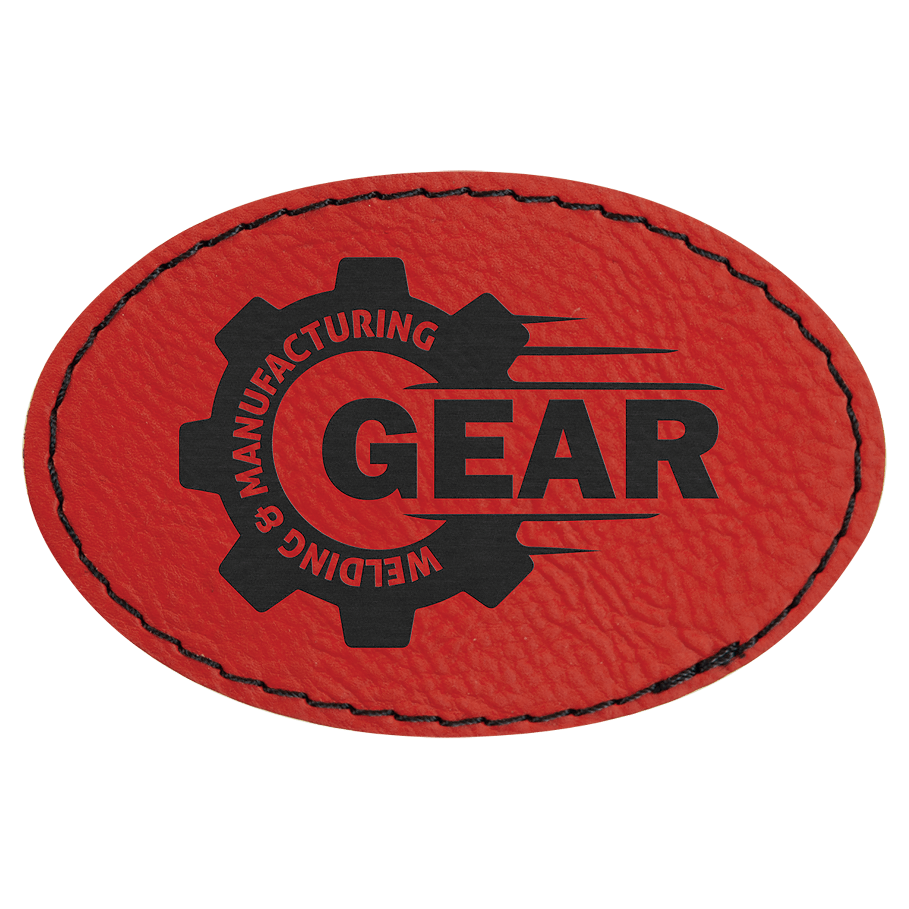 Oval Red Engravable Leatherette Patch with Adhesive - 3" x 2"