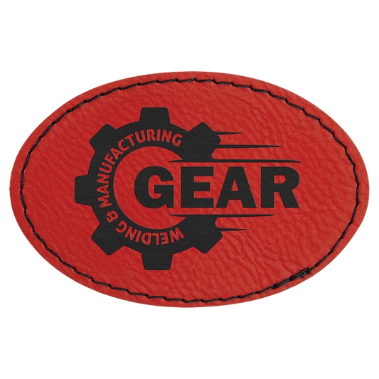 Oval Red Engravable Leatherette Patch with Adhesive - 3" x 2"