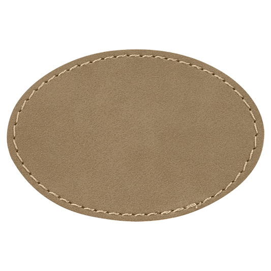 Light Brown Engravable Leatherette Oval Patch with Kota Pro Adhesive - 3" x 2"