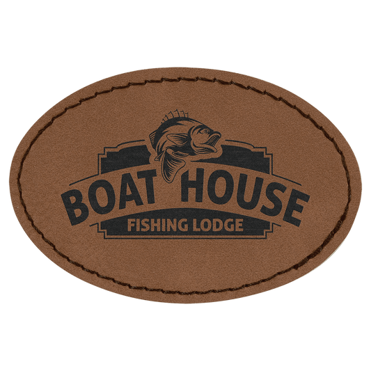 Dark Brown Engravable Leatherette Oval Patch with Kota Pro Adhesive - 3" x 2"