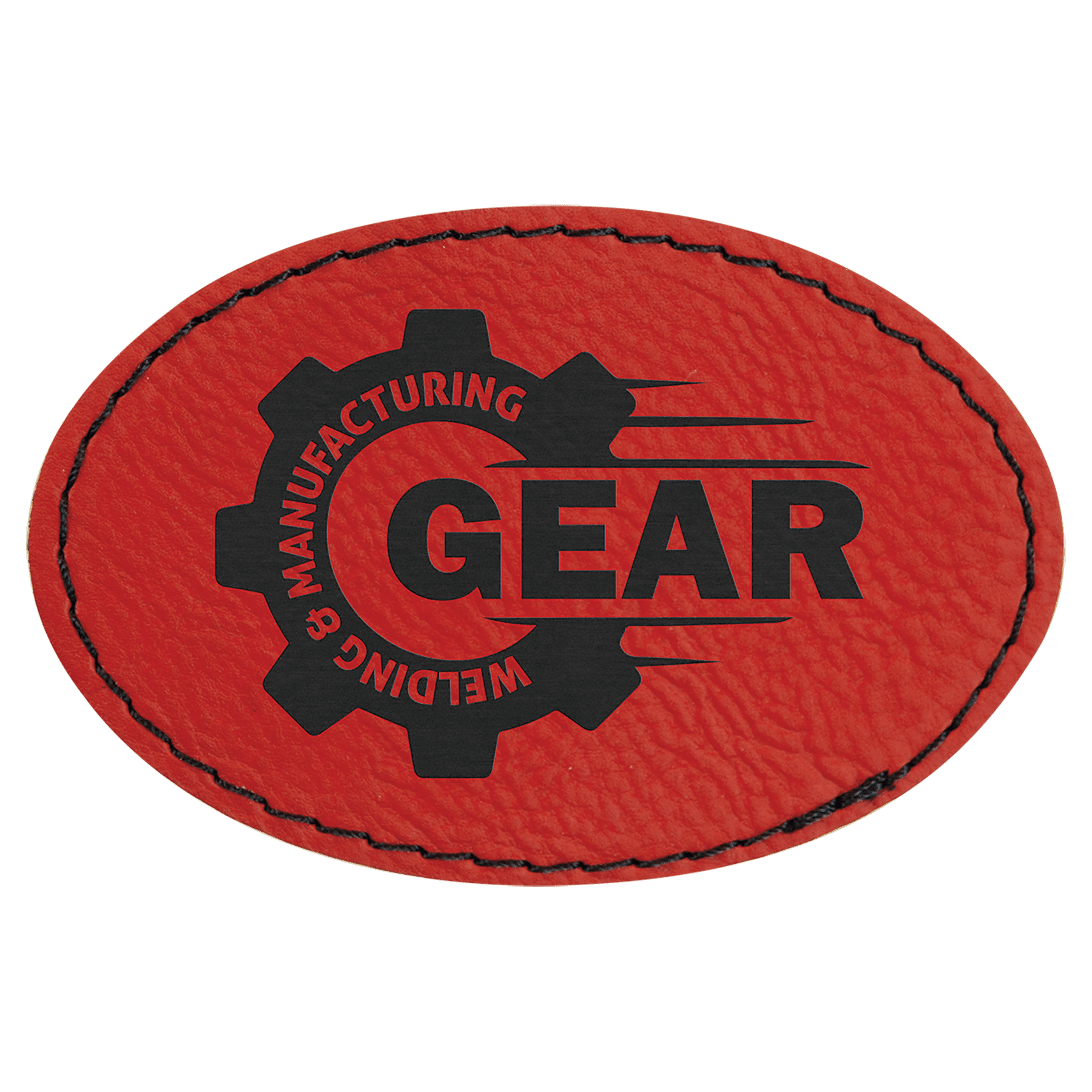Red Engravable Leatherette Oval Patch with Kota Pro Adhesive - 3" x 2"