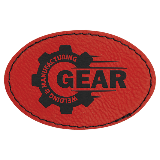 Red Engravable Leatherette Oval Patch with Kota Pro Adhesive - 3" x 2"