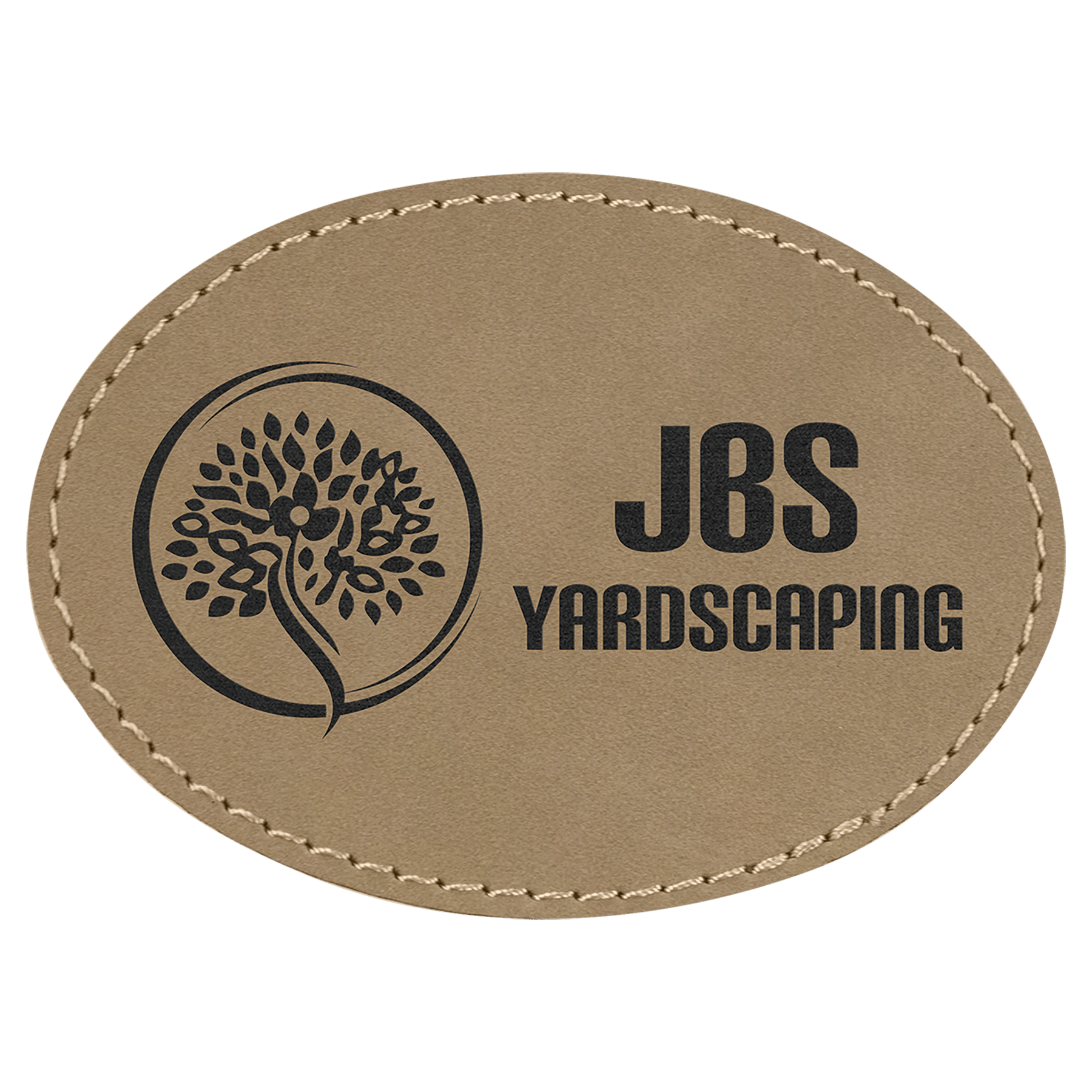 Light Brown Engravable Leatherette Oval Patch with Adhesive - 3 1/2" x 2 1/2"