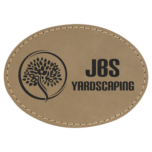 3 1/2" x 2 1/2" Light Brown Laserable Leatherette Oval Patch with Adhesive