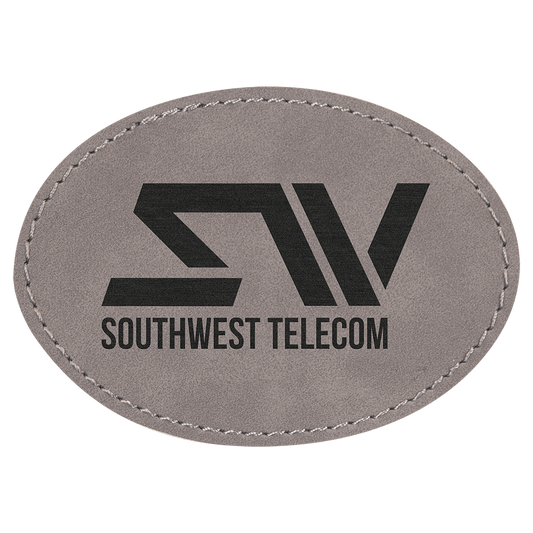 3 1/2" x 2 1/2" Gray Laserable Leatherette Oval Patch with Adhesive