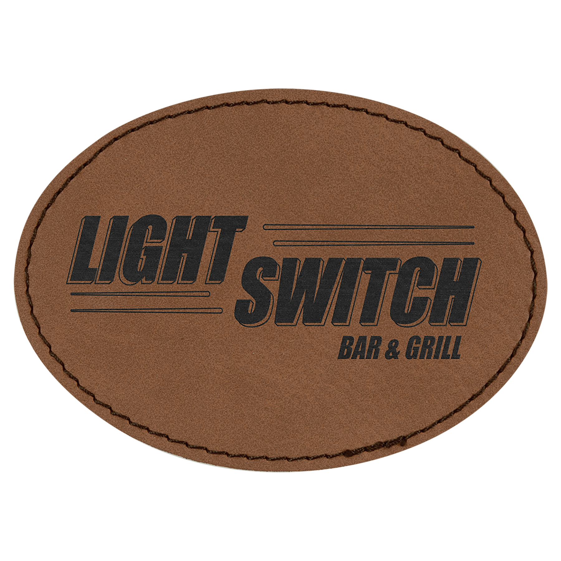 Dark Brown Engravable Leatherette Oval Patch with Adhesive - 3 1/2" x 2 1/2"