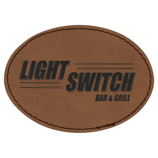 Dark Brown Engravable Leatherette Oval Patch with Adhesive - 3 1/2" x 2 1/2"