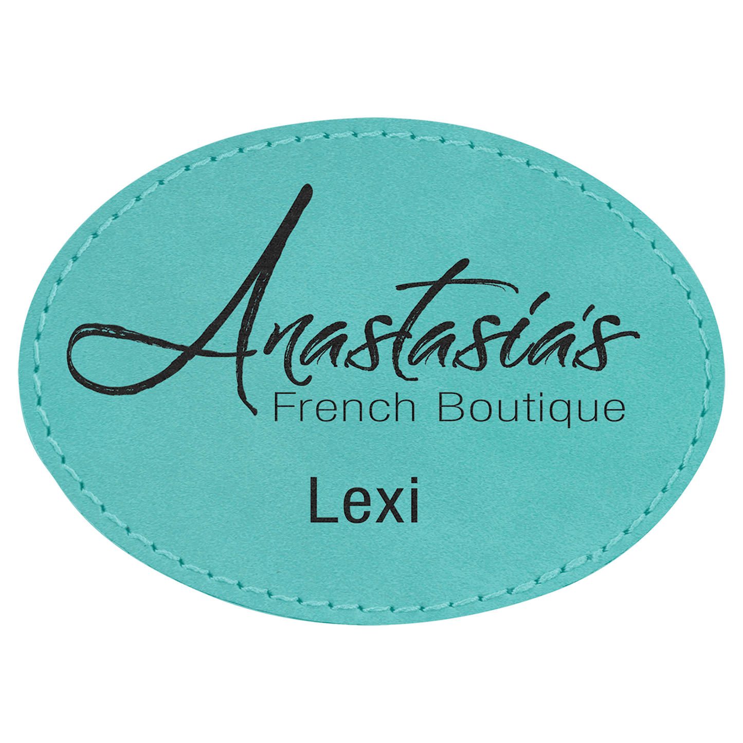Teal Engravable Leatherette Oval Patch with Adhesive - 3 1/2" x 2 1/2"