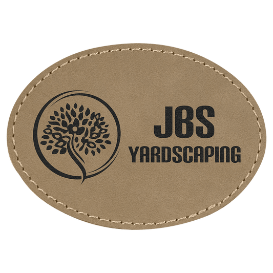 Light Brown Engravable Leatherette Oval Patch with Kota Pro Adhesive - 3 1/2" x 2 1/2"