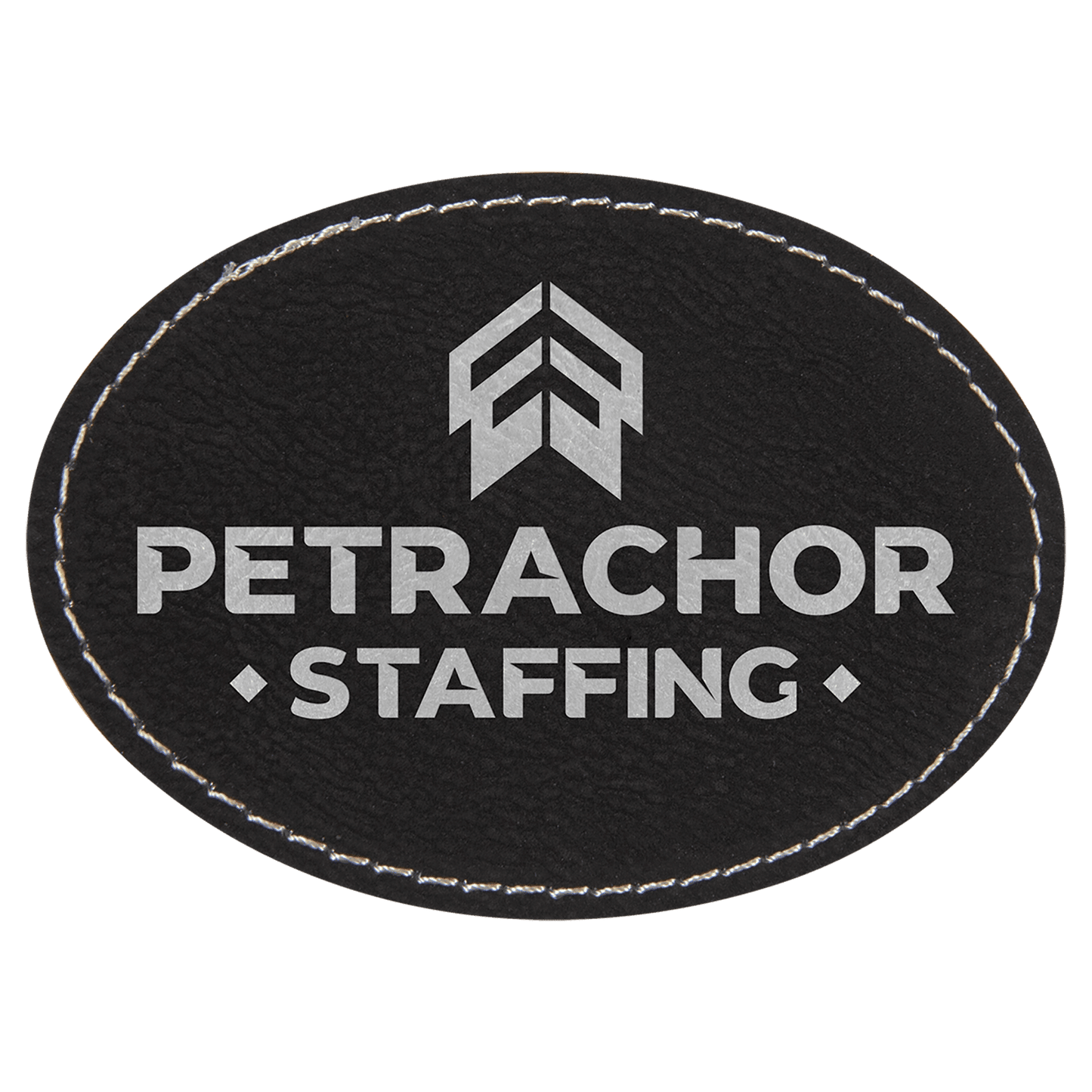 3 1/2" x 2 1/2" Black/Silver Laserable Leatherette Oval Patch with Kota Pro Adhesive
