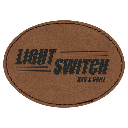 Dark Brown Engravable Leatherette Ova Patch with Kota Pro A dhesive - 3 1/2" x 2 1/2"