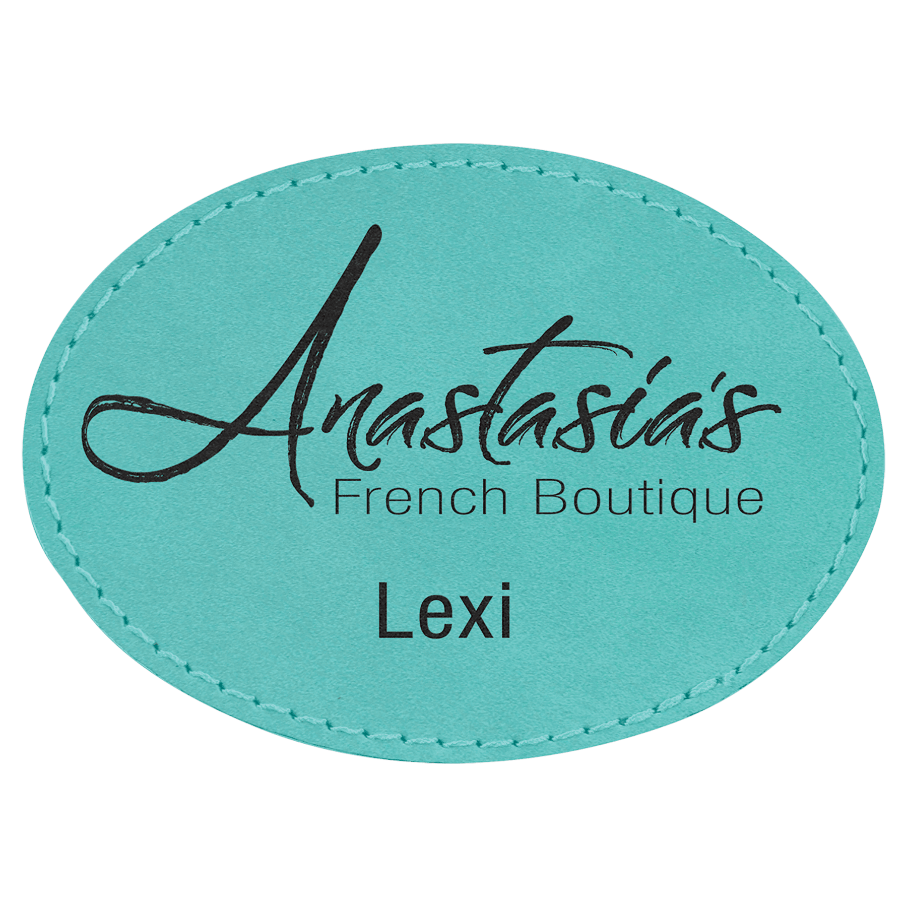 Teal Engravable Leatherette Oval Patch with Kota Pro Adhesive - 3 1/2" x 2 1/2"