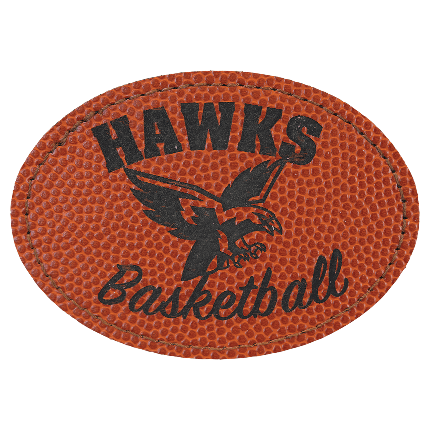 3 1/2" x 2 1/2" Basketball Laserable Leatherette Oval Patch with Kota Pro Adhesive