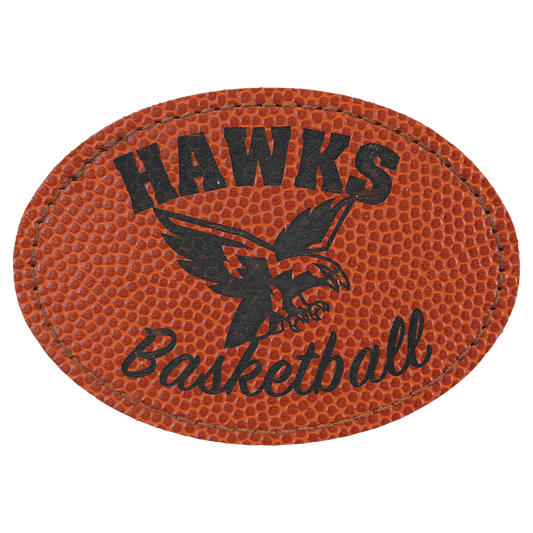 3 1/2" x 2 1/2" Basketball Laserable Leatherette Oval Patch with Kota Pro Adhesive
