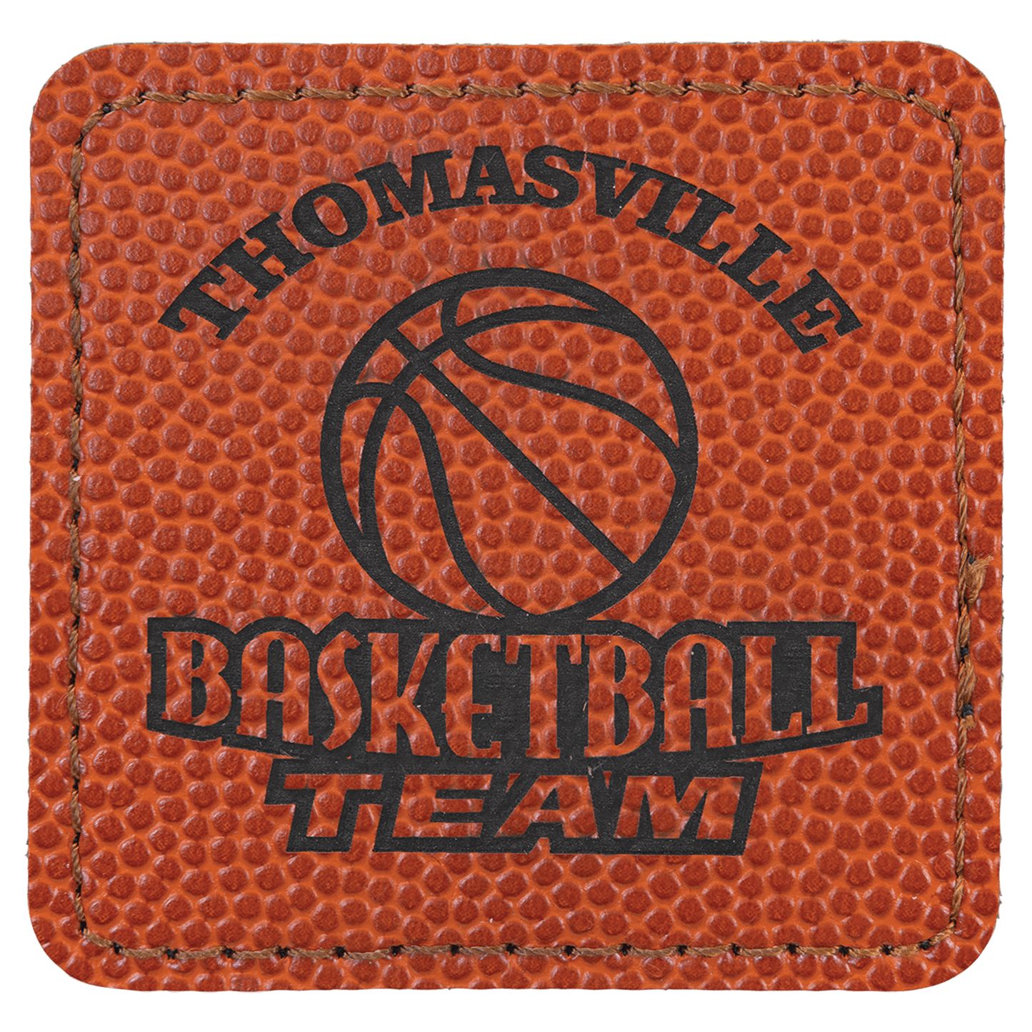 Square Basketball Engravable Leatherette Patch with Adhesive - 2 1/2" x 2 1/2"