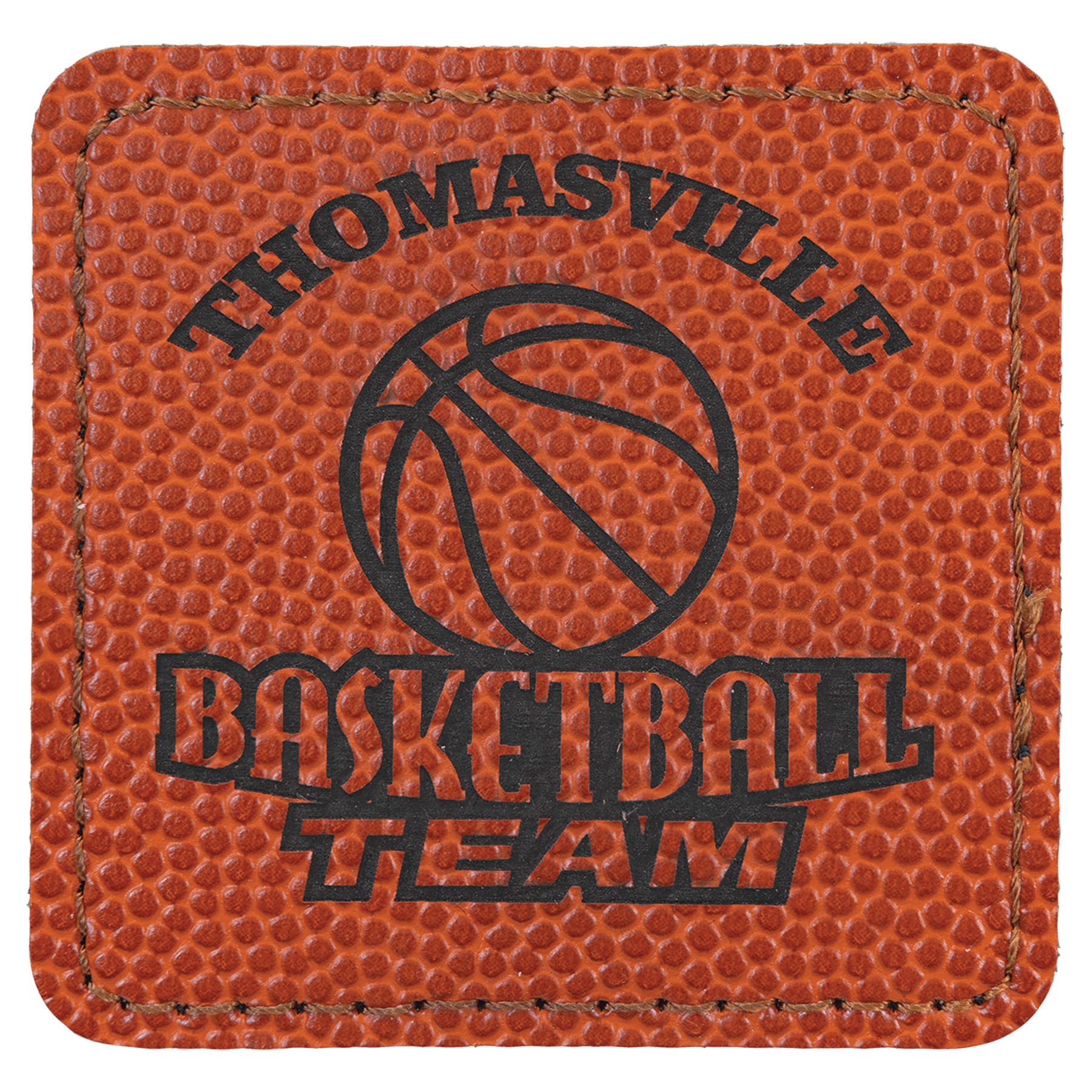Square Basketball Engravable Leatherette Patch with Adhesive - 2 1/2" x 2 1/2"