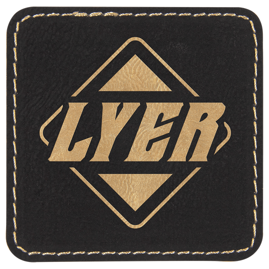 2 1/2" x 2 1/2" Black/Gold Laserable Leatherette Square Patch with Kota Pro Adhesive
