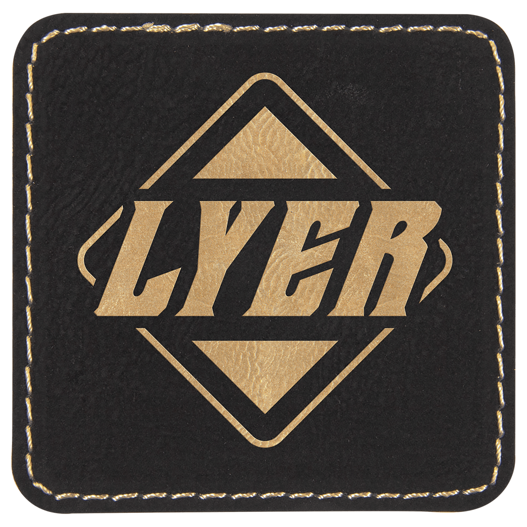 Black/Gold Engravable Leatherette Square Patch with Kota Pro Adhesive - 2 1/2" x 2 1/2"