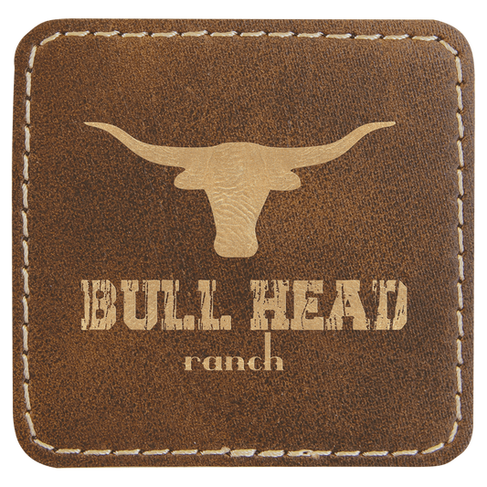 2 1/2" x 2 1/2" Rustic/Gold Laserable Leatherette Square Patch with Kota Pro Adhesive