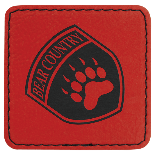 Red Engravable Leatherette Square Patch with Kota Pro Adhesive - 2 1/2" x 2 1/2"