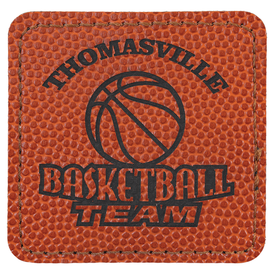 2 1/2" x 2 1/2" Basketball Laserable Leatherette Square Patch with Kota Pro Adhesive