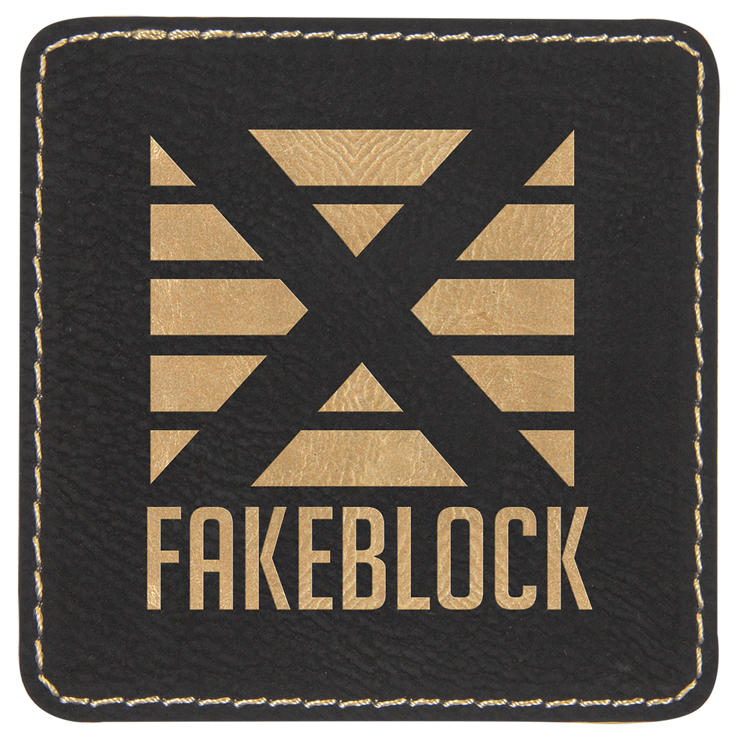 Square Black/Gold Engravable Leatherette Patch with Adhesive - 3" x 3"