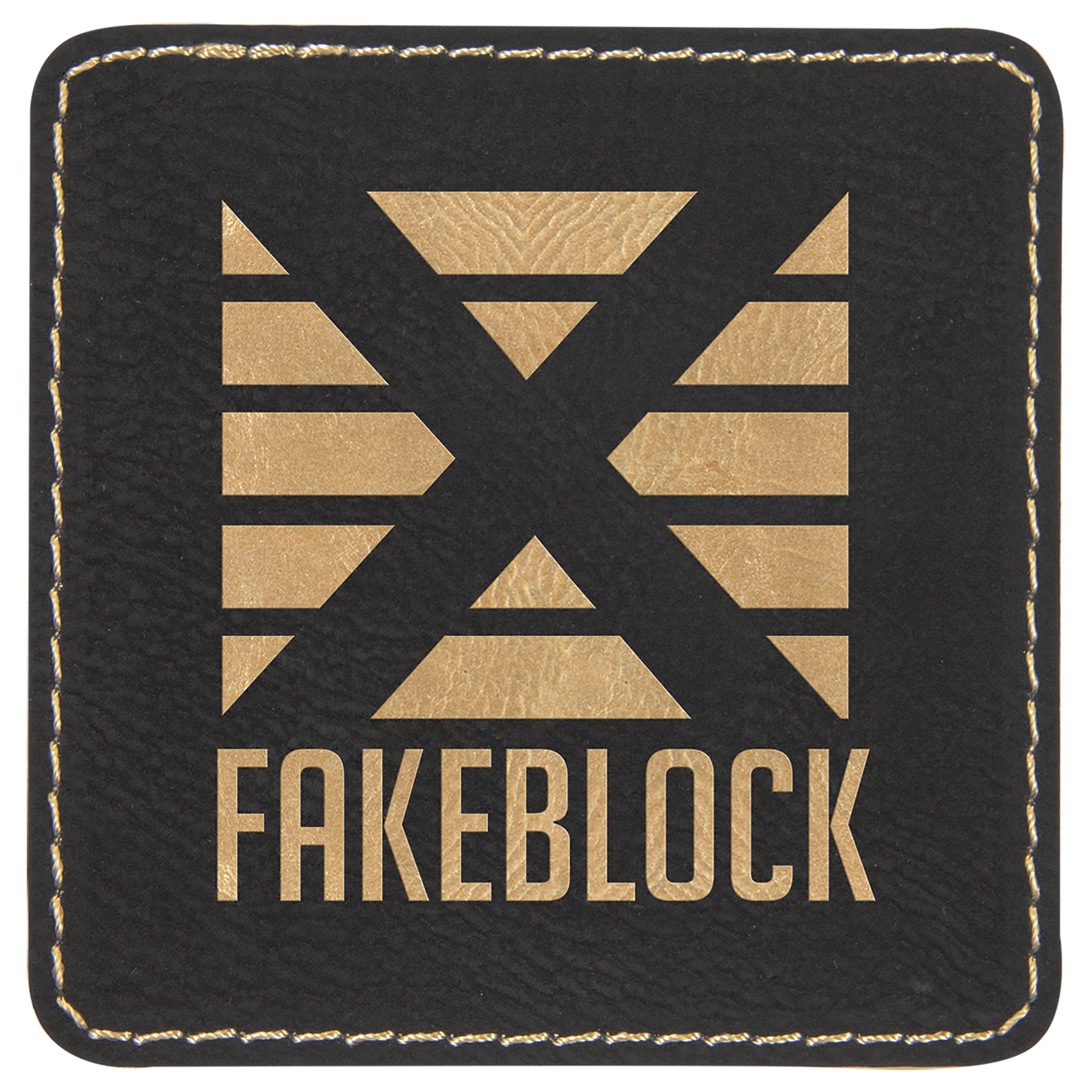 Square Black/Gold Engravable Leatherette Patch with Adhesive - 3" x 3"