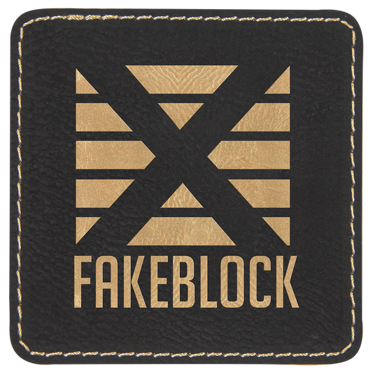 Square Black/Gold Engravable Leatherette Patch with Adhesive - 3" x 3"