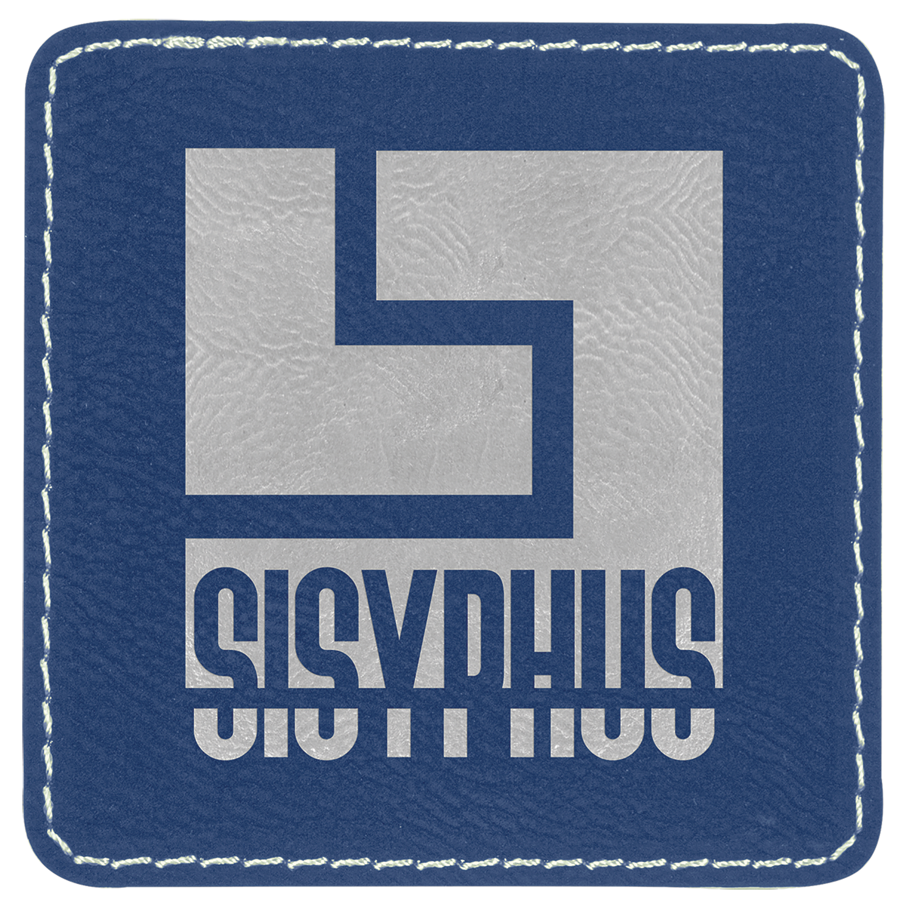 Square Blue/Silver Engravable Leatherette Patch with Adhesive - 3" x 3"