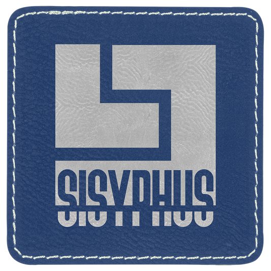 Square Blue/Silver Engravable Leatherette Patch with Adhesive - 3" x 3"
