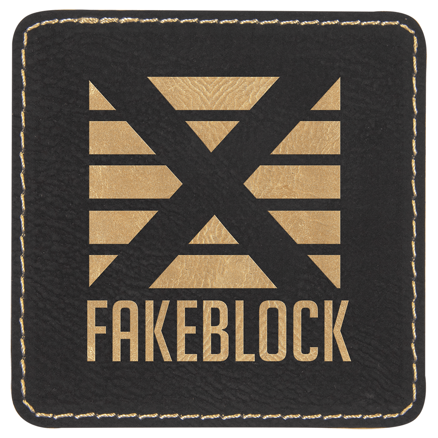 Square Black/Gold Engravable Leatherette Patch with Kota Pro Adhesive - 3" x 3"