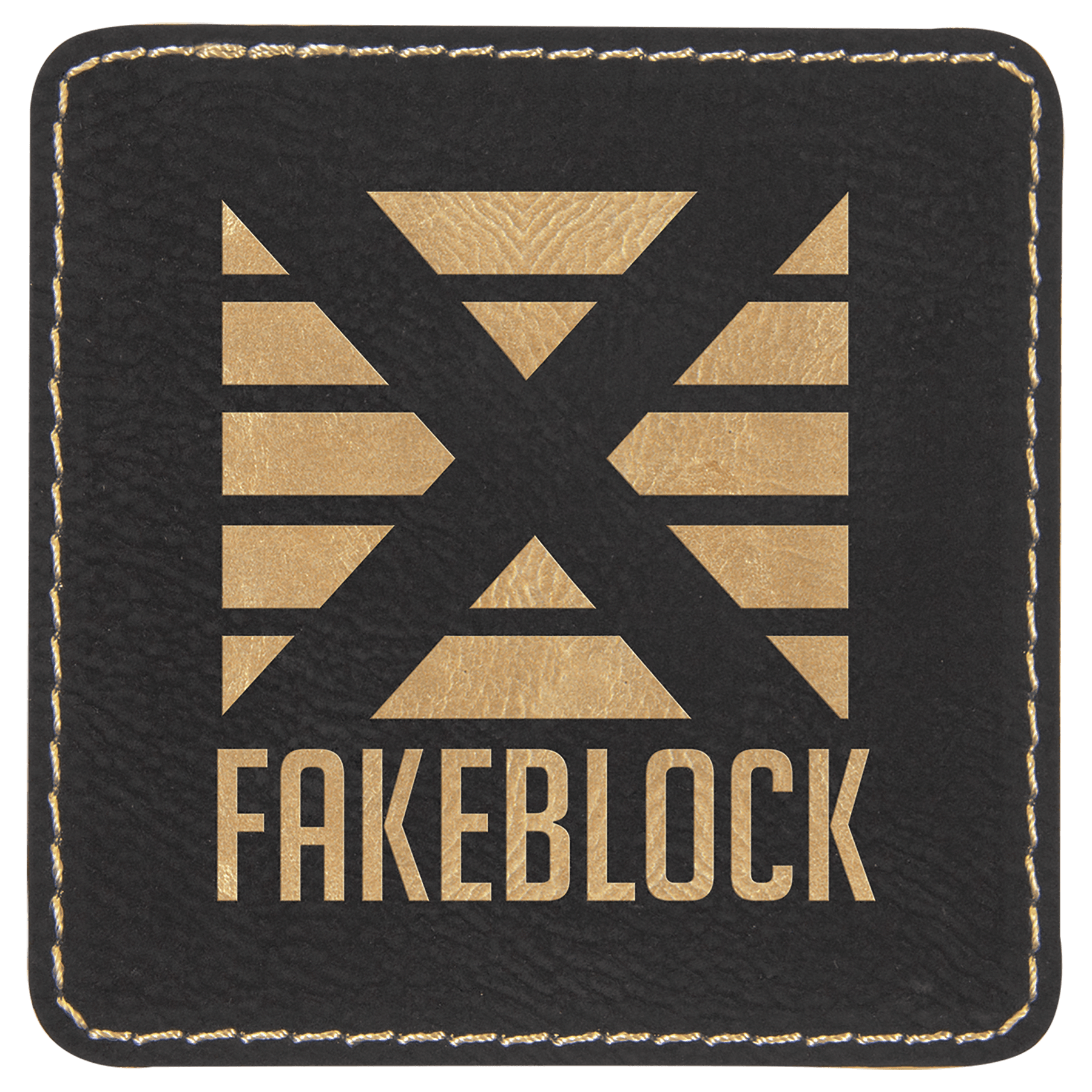 Square Black/Gold Engravable Leatherette Patch with Kota Pro Adhesive - 3" x 3"