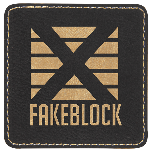Square Black/Gold Engravable Leatherette Patch with Kota Pro Adhesive - 3" x 3"