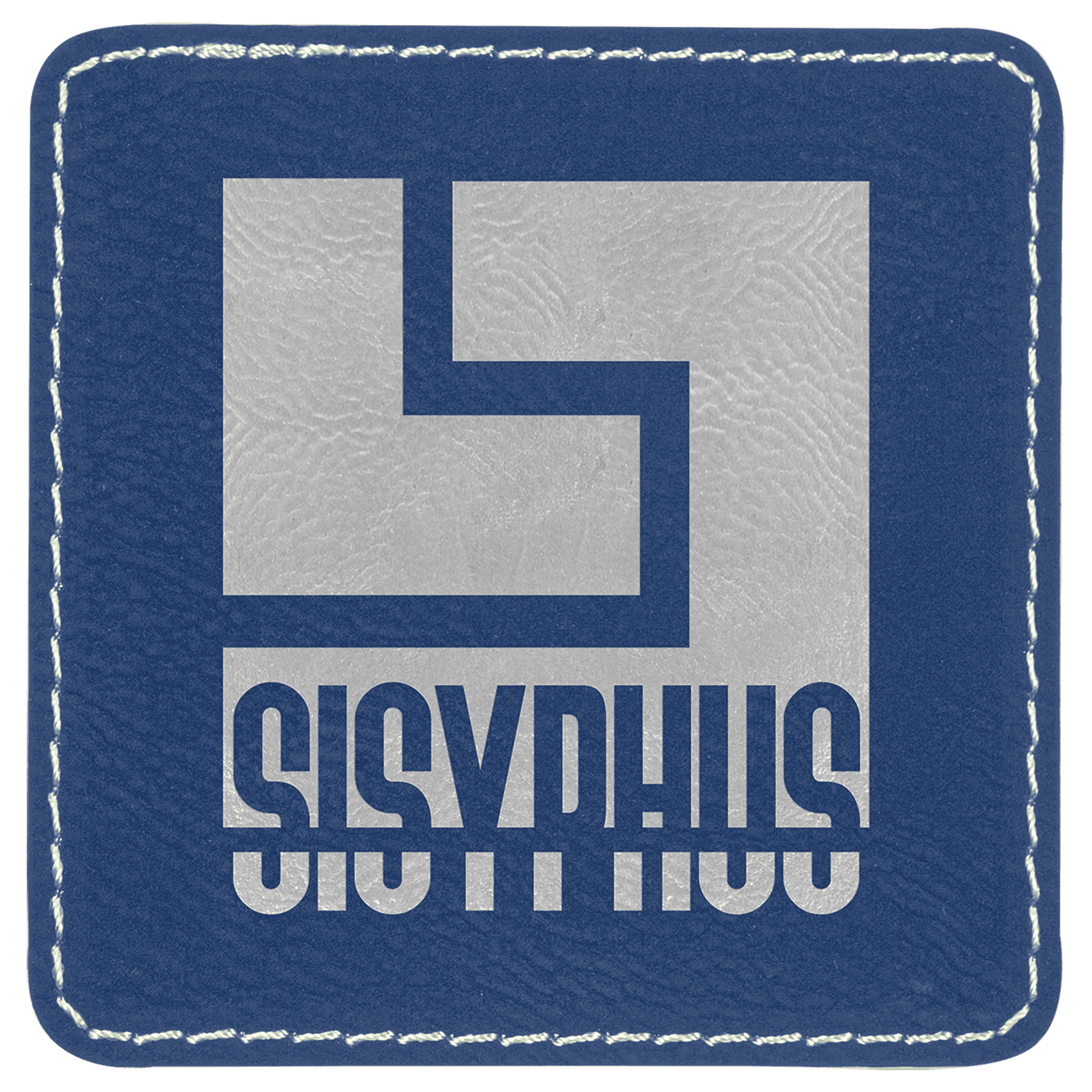 Blue/Silver Engravable Leatherette Square Patch with Kota Pro Adhesive - 3" x 3"