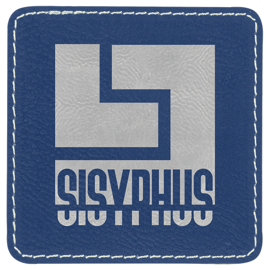 Blue/Silver Engravable Leatherette Square Patch with Kota Pro Adhesive - 3" x 3"
