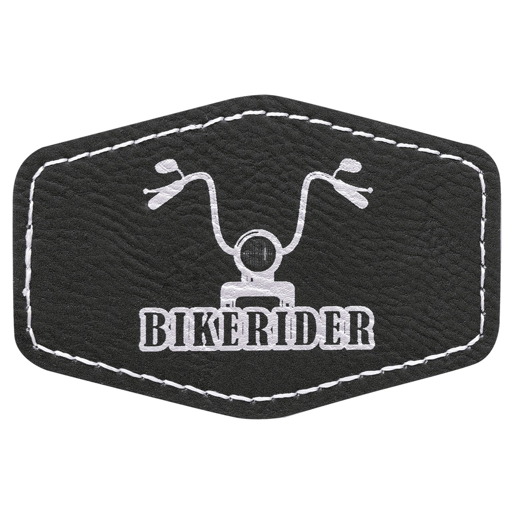 Black/Silver Engravable Leatherette Hex Patch with Kota Pro Adhesive - 3" x 2"