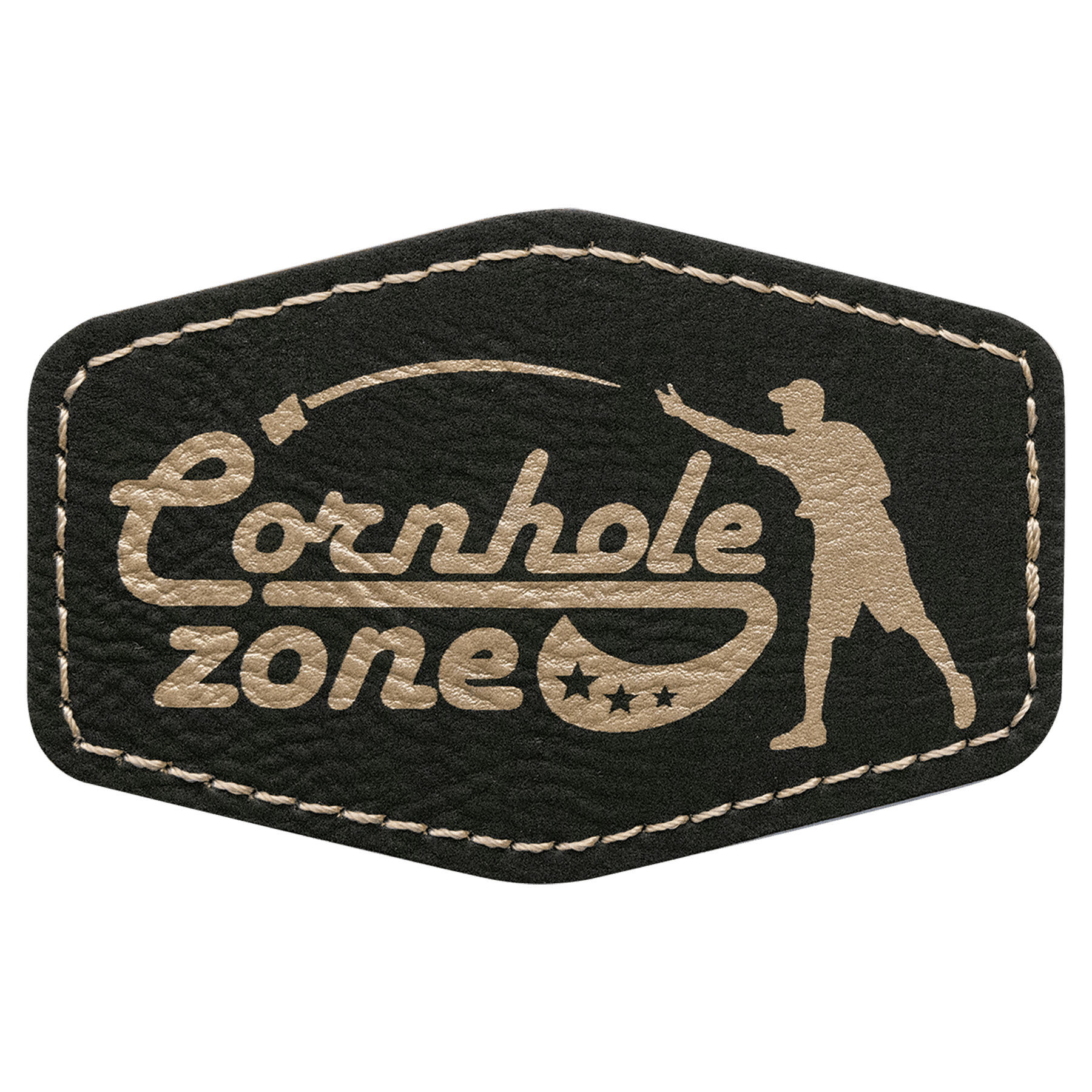 Black/Gold Engravable Leatherette Hex Patch with Kota Pro Adhesive - 3" x 2"