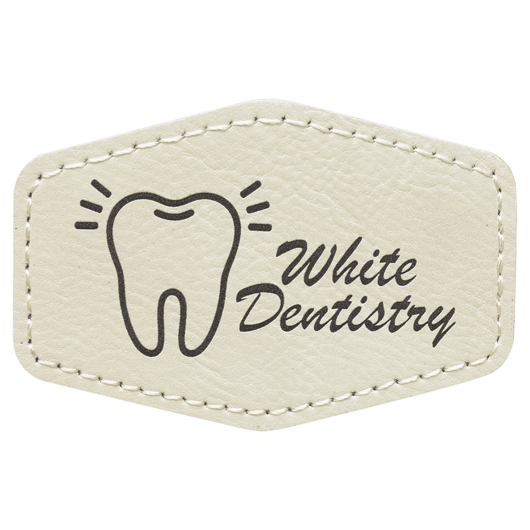 White Engravable Leatherette Hex Patch with Kota Pro Adhesive - 3" x 2"