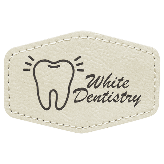 White Engravable Leatherette Hex Patch with Kota Pro Adhesive - 3" x 2"
