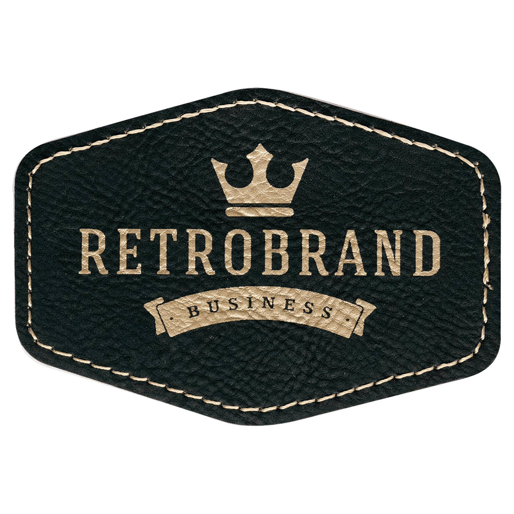 Black/Gold Engravable Leatherette Hex Patch with Kota Pro Adhesive - 3 1/2" x 2 1/2"