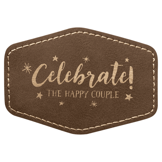 Rustic/Gold Engravable Leatherette Hex Patch with Kota Pro Adhesive - 3 1/2" x 2 1/2"