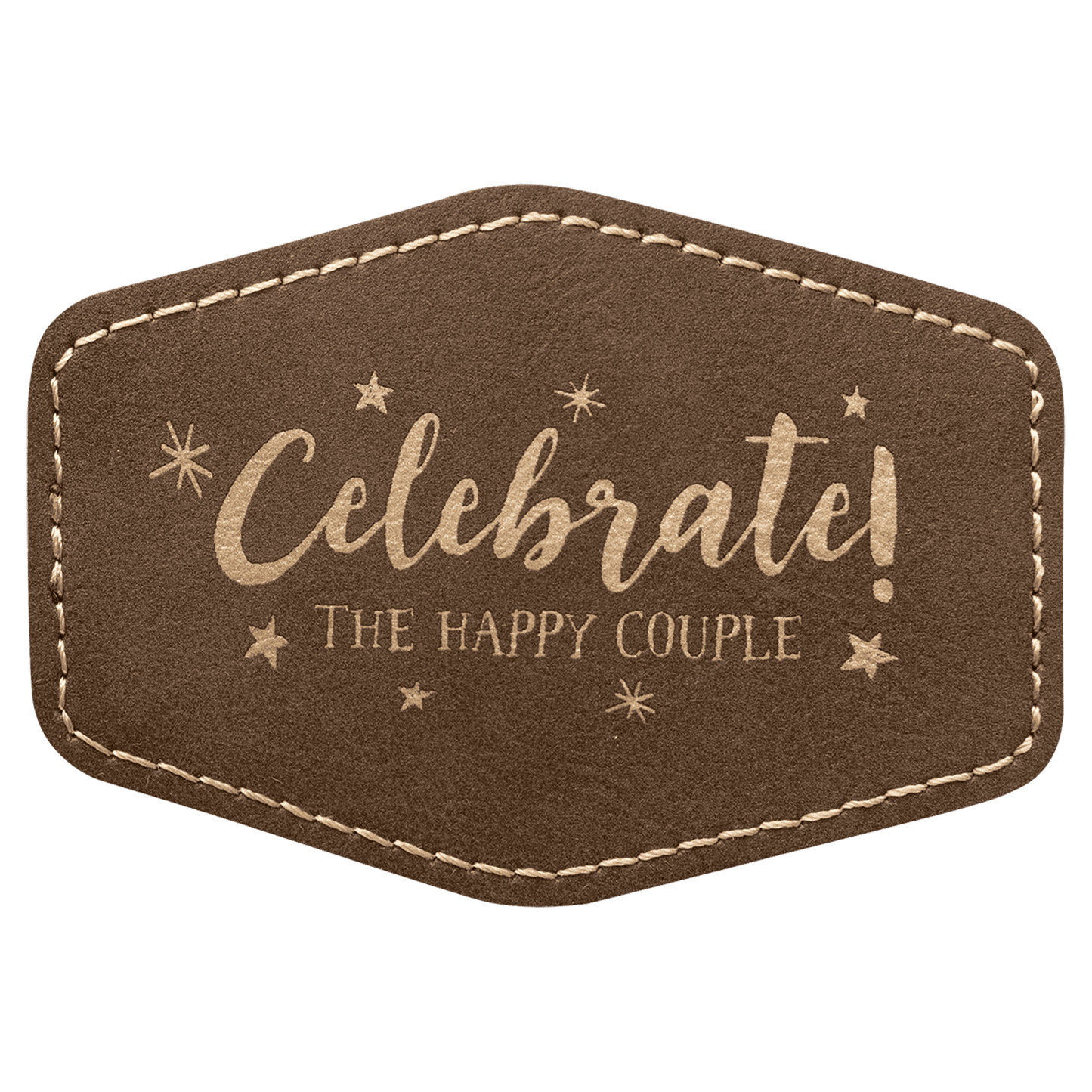3 1/2" x 2 1/2" Rustic/Gold Laserable Leatherette Hex Patch with Kota Pro Adhesive