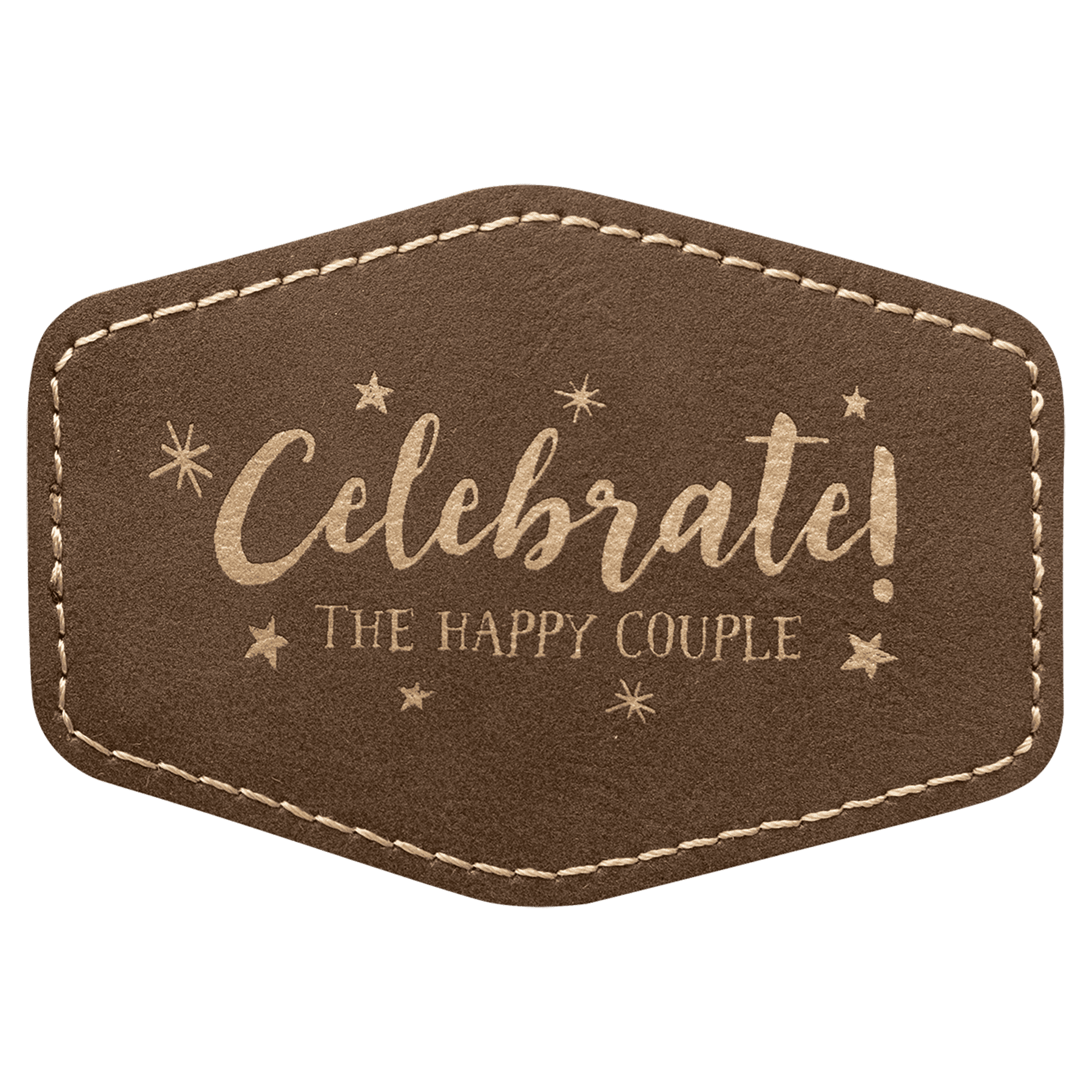 3 1/2" x 2 1/2" Rustic/Gold Laserable Leatherette Hex Patch with Kota Pro Adhesive